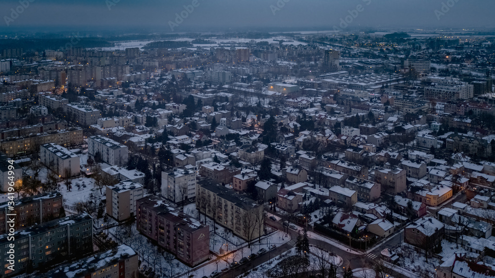 City by night, Winter in city, Europe, Poland, Mazovia