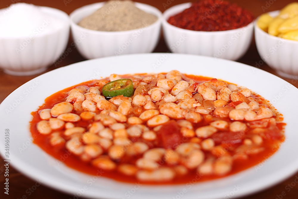 lovely baked beans on white plate close up lovely baked beans on white plate close up
