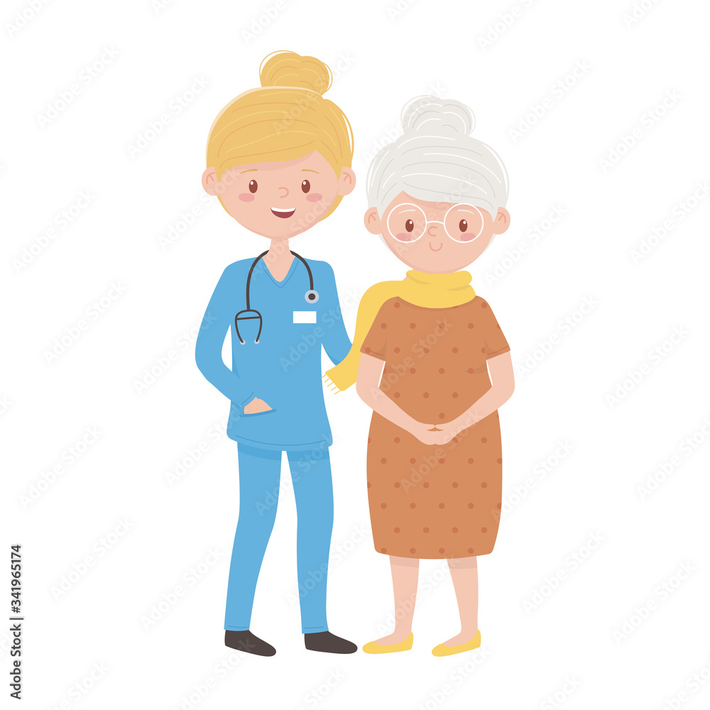 Isolated doctor with old woman vector design