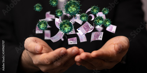 Fotografie Euro Geldscheine und Coronavirus