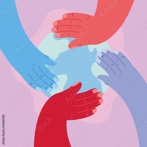 hands and planet earth in fight sign