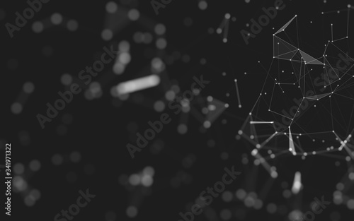 Abstract background. Molecules technology with polygonal shapes, connecting dots and lines. Connection structure. Big data visualization.