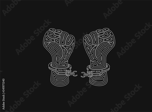 Broken handcuff Freedom concept, Hand Drawn Sketch Vector illustration.