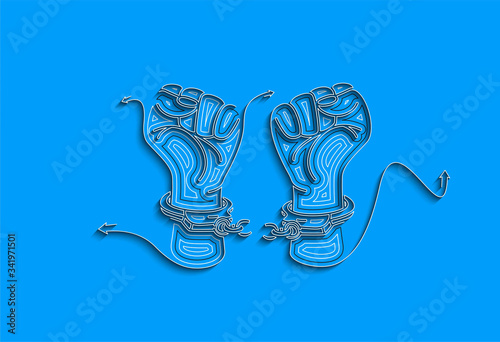 Broken handcuff Freedom concept, Hand Drawn Sketch Vector illustration.