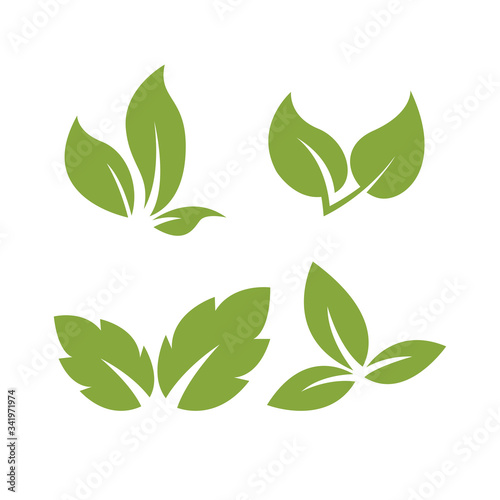 Set of green leaves. Simple flat vector illustration