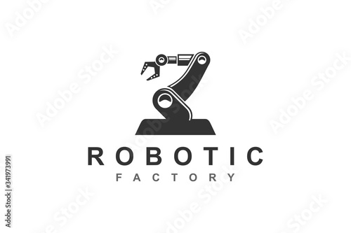 Robot arm in industrial automation technology logo design.