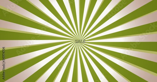 4K looped motion with colorful word SALE against sunburst background
