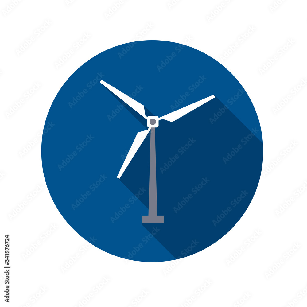 Simple flat illustration of a wind generator. Button, windmill icon Simple flat illustration of a wind generator. Button, windmill icon