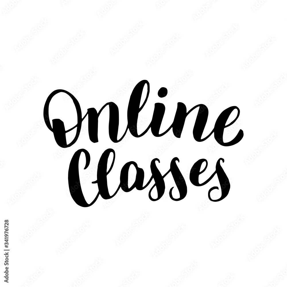 Online classes isolated text. Trendy handwritten typography banner. Learn from home concept. Online education poster. Vector eps 10. Online classes isolated text. Trendy handwritten typography banner. Learn from home concept. Online education poster. Vector eps 10.