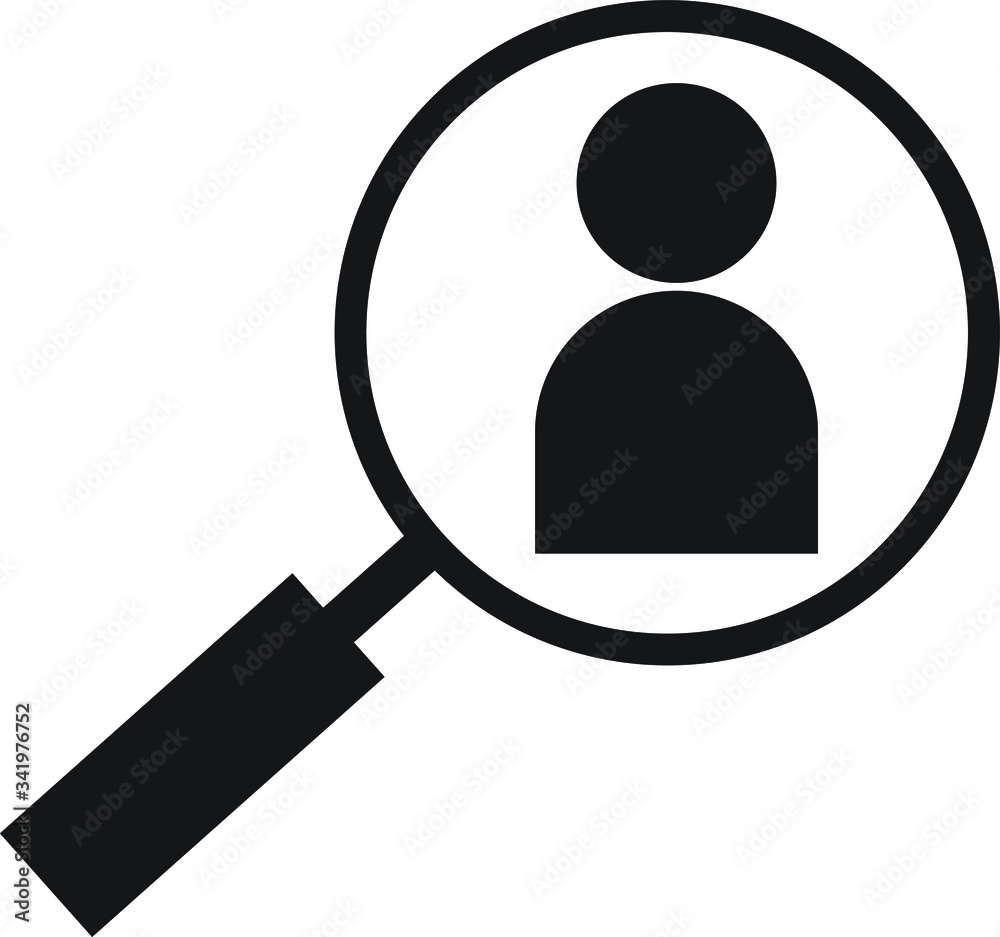 Black Magnifying glass for search a people icon isolated on white background Black Magnifying glass for search a people icon isolated on white background