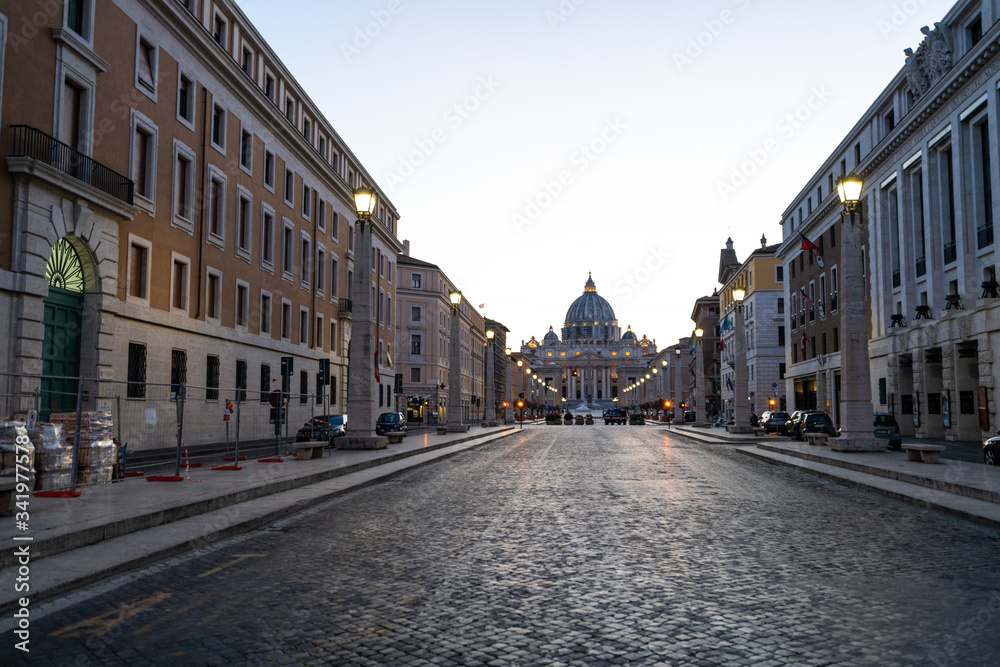 San Pietro in Rome appears like a ghost city during the covid-19 emergency  lock down