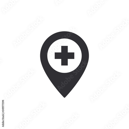 Pharmacy pointer. Location pin. Location icon. Hospital sign. Pointer location hospital. Doctor's pointer. Clinic pointer. Online health.
