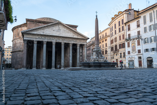 Pantheon square in Rome appears like a ghost city during the covid-19 emergency lock down