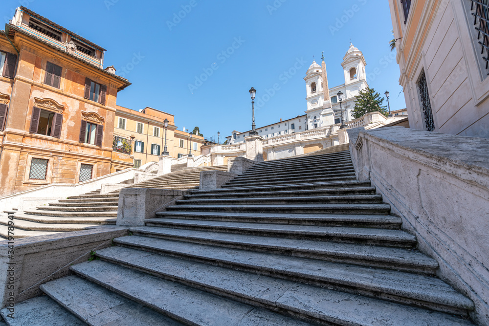 Piazza di Spagna in Rome appears like a ghost city during the covid-19 emergency  lock down