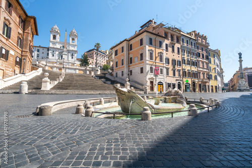 Piazza di Spagna in Rome appears like a ghost city during the covid-19 emergency  lock down photo