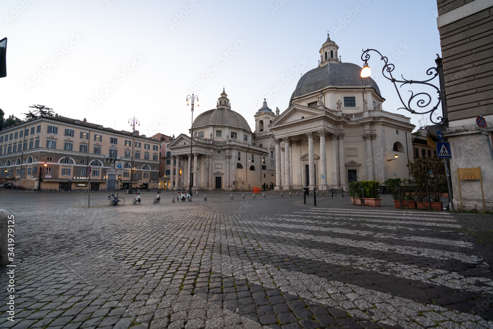 Piazza del Popolo in Rome appears like a ghost city during the covid-19 emergency  lockdown