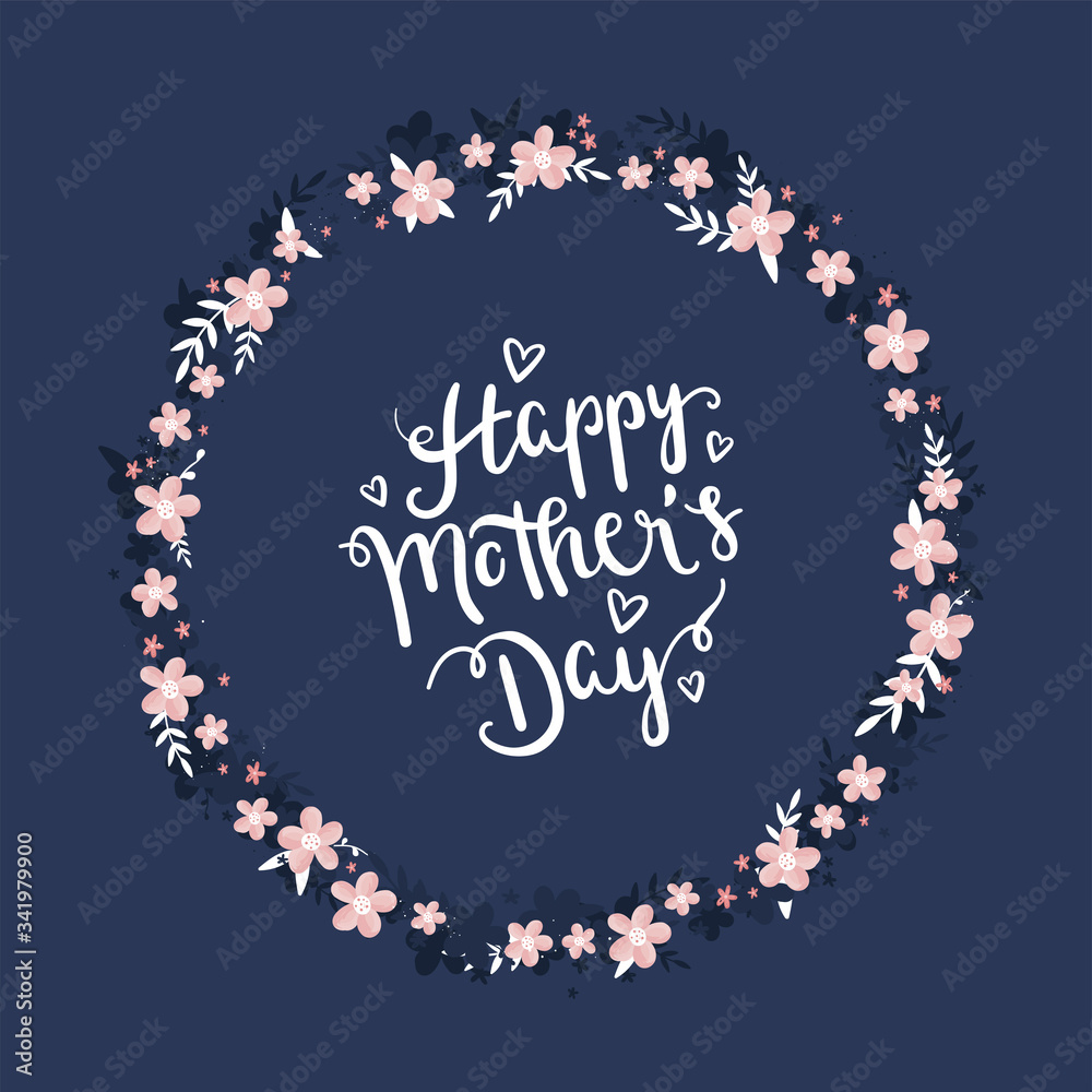 Hand drawn Happy Mother's Day design with flowers - vector design
