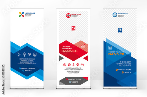 Set of different design options for advertising banners roll-up, modern design for presentations, covers, exhibitions, portable banner for street advertising, banner for conferences and seminars
