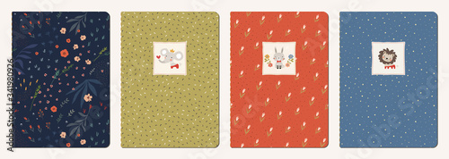 Cover page templates. Universal abstract and floral layouts. Applicable for notebooks, planners, brochures, books, catalogs etc. Seamless patterns and masks used, easy to re-size. 