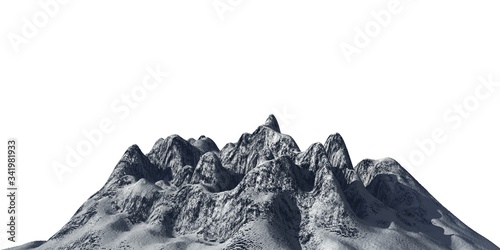 Snowy mountains Isolate on white background 3d illustration