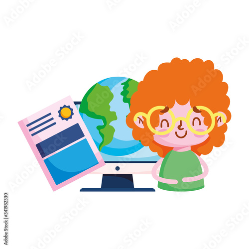 Girl kid diplom world and computer vector design