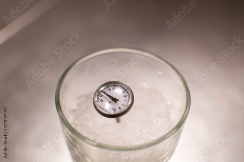 Glass transparent filled with grated ice