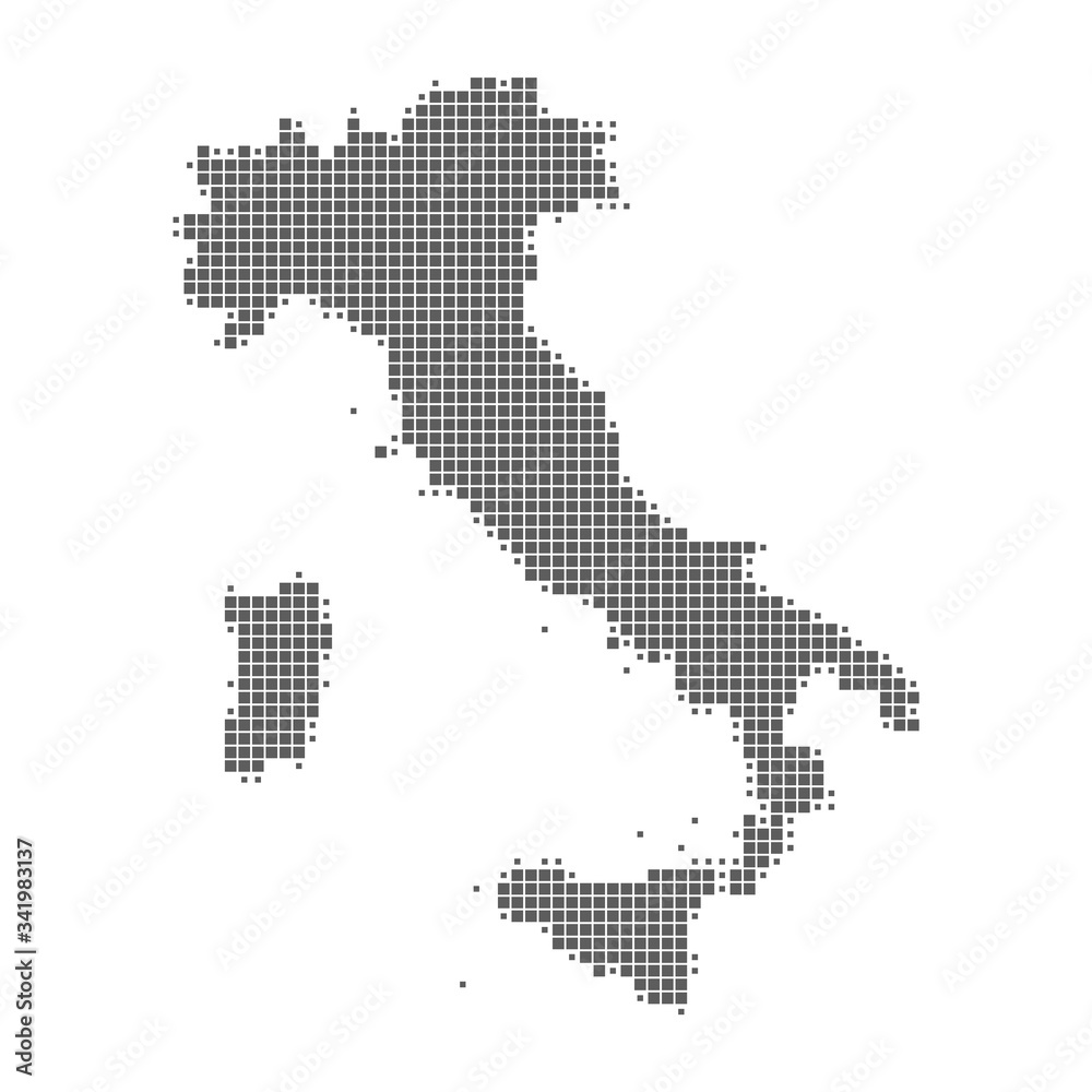 Vector of the Italy in a pixel art style. Map with light medical concept for Covid-19