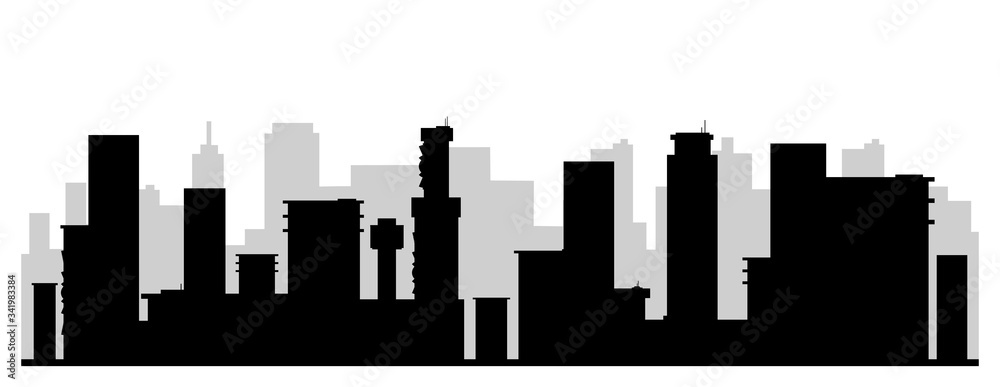 Modern cityscape black silhouette vector illustration. Contemporary metropolis monochrome landscape. Urban skyline 2d cartoon shape with skyscrapers. Business center, financial district