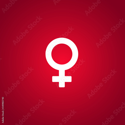 White female gender sign on red background. Woman, lady symbol.
