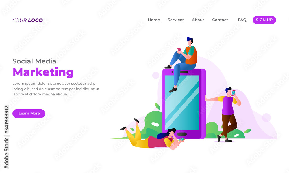 Social Media Marketing Landing Page concept. Flat style minimal vector illustration isolated on white background.