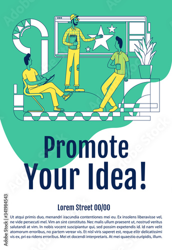 Company development seminar poster flat silhouette vector template. Brochure, booklet one page concept design with cartoon characters. Idea generating and promoting flyer, leaflet with text space