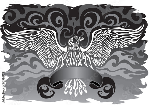 emblem of spread wings as coat of arms or banner on black background, vector illustration,