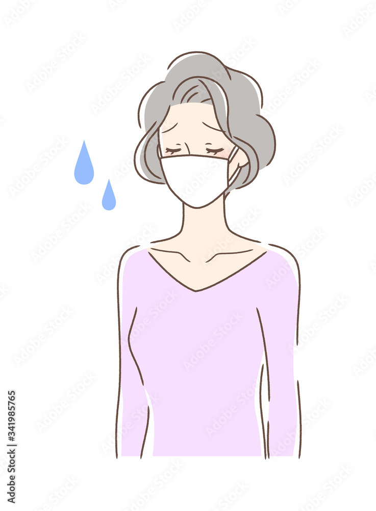 マスクを付けた苦しそうな女性 マスクを付けた苦しそうな女性