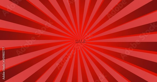 4K looped motion with colorful word SALE against sunburst background
