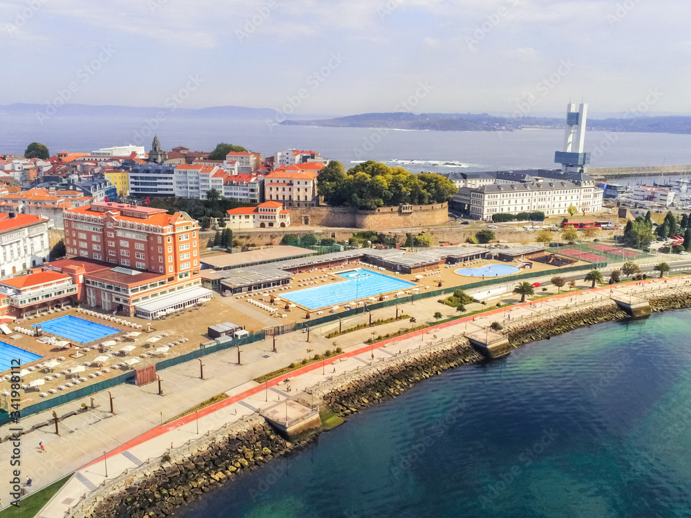 Fototapeta premium Aerial view in La Coruña, city of Galicia,Spain. Drone Photo