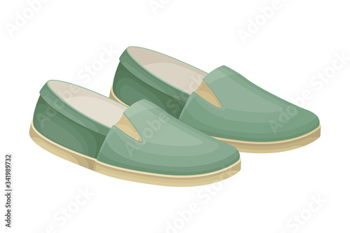 Men Casual Pair of Loafers or Moccasins without Shoelace Isolated on White Background Vector Illustration