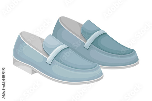 Men Casual Pair of Loafers or Moccasins without Shoelace Isolated on White Background Vector Illustration