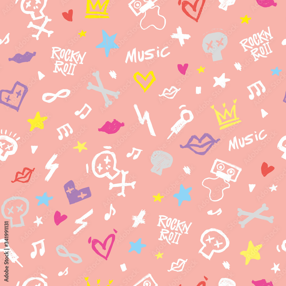 Rockn Roll Childish. Seamless vector background. Funny design for kids and baby clothing.