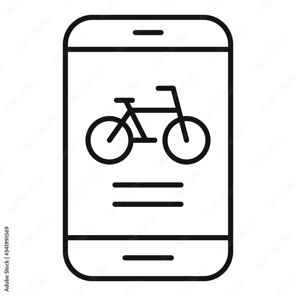 Smartphone bike rent icon. Outline smartphone bike rent vector icon for web design isolated on white background Smartphone bike rent icon. Outline smartphone bike rent vector icon for web design isolated on white background