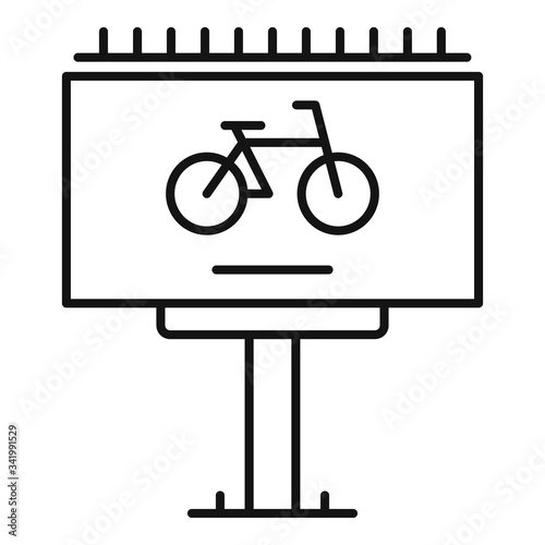 Bike rent billboard ad icon. Outline bike rent billboard ad vector icon for web design isolated on white background