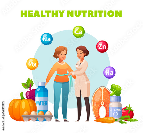Nutritionist Diet Cartoon Composition 