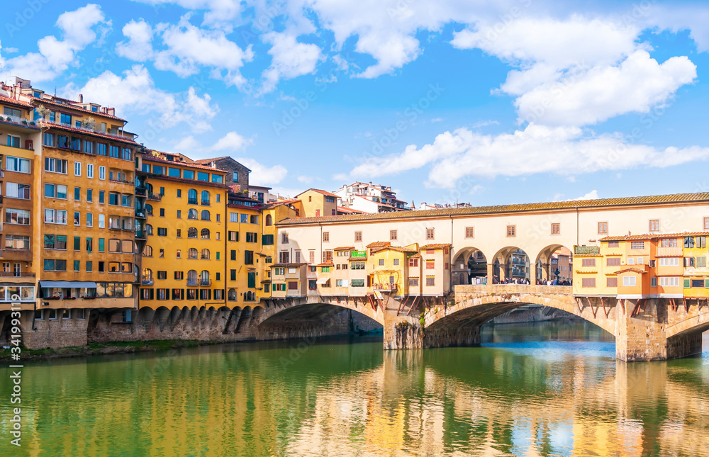 The Ponte Vecchio over the Arno River in Florence in Tuscany, Italy