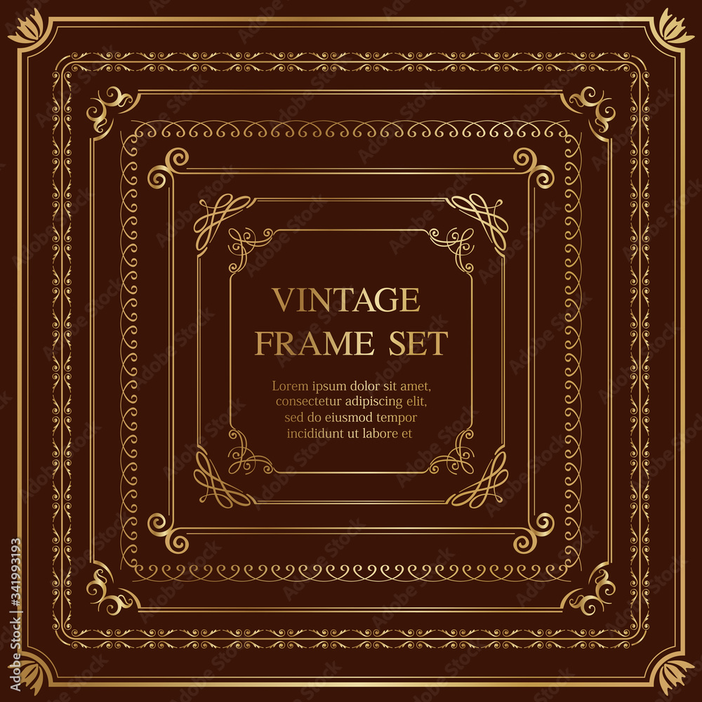 Obraz premium 金色の正方形ビンテージフレーム 7点セット