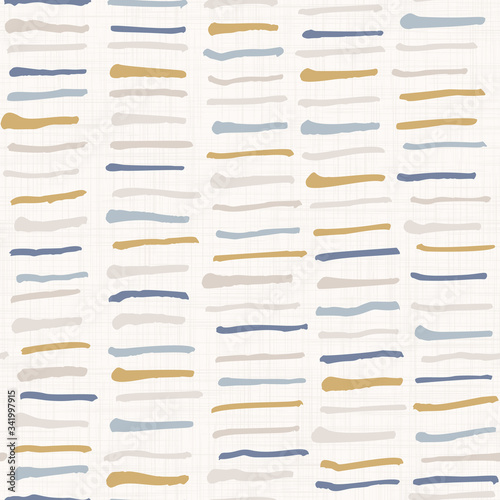 Seamless french farmhouse stripe pattern. Provenc blue linen shabby chic style. Hand drawn texture. Yellow blue background. Interior wallpaper home decor swatch. Modern retro textile all over print photo