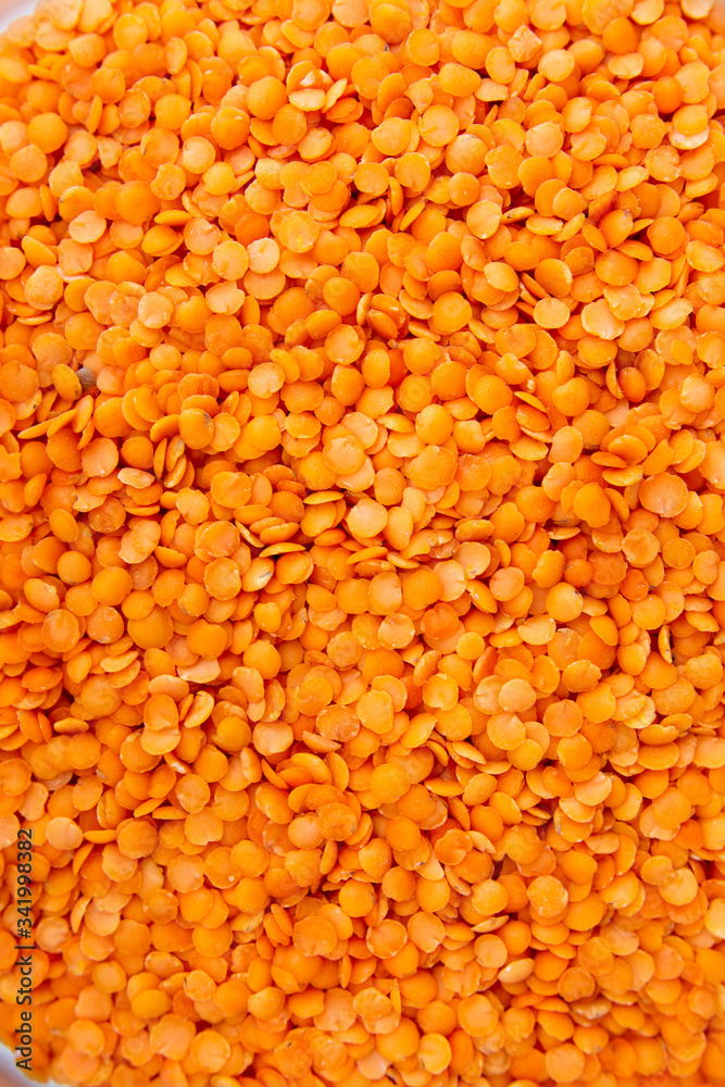 orange lentils in a lot