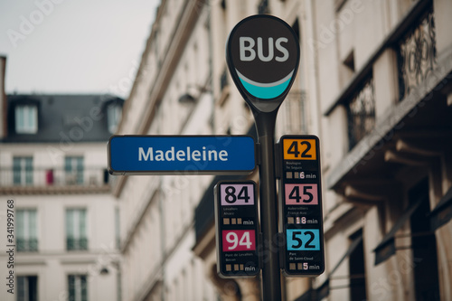 Bus stop Madeleine in Paris photo