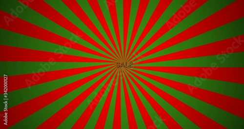 4K looped motion with colorful word SALE against sunburst background
