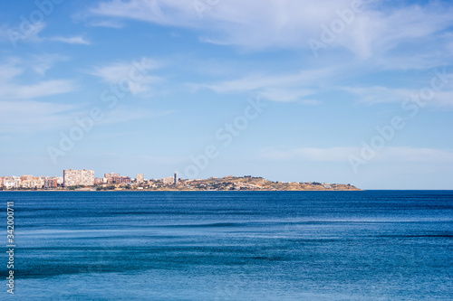 seaside town on a rocky shore near the sea, Mediterranean resort