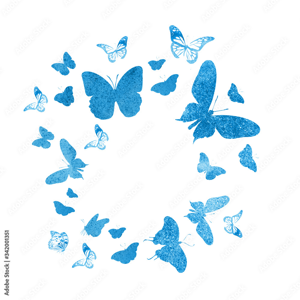 Fototapeta premium Flock of silhouette butterflies on white
