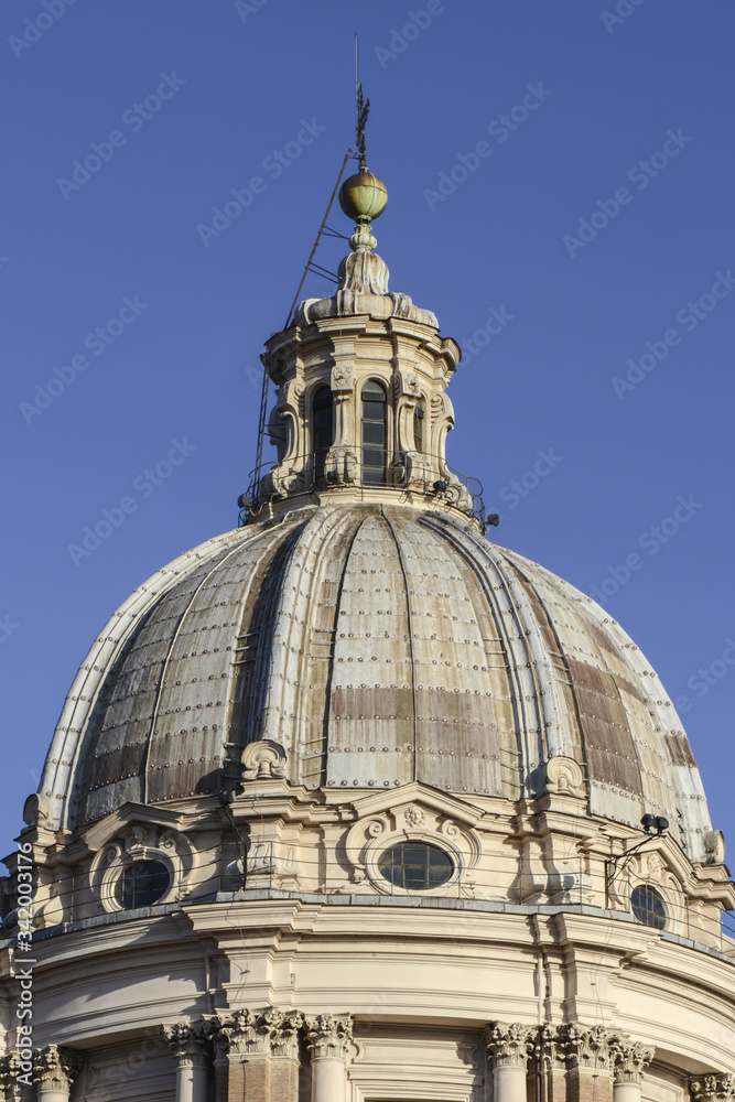 Detail of dome on church of San Carlo al Corso in Rome Italy.